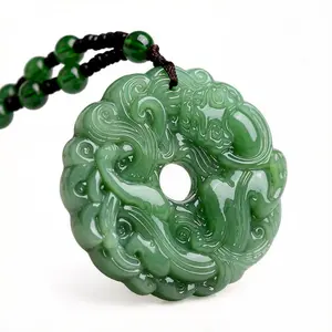 Hand Carved Green Jade Pixiu Dragon Pendant Necklace Unisex Lucky Wealth Protection Amulet Retro Handcraft Jewelry for Daily Wear Christmas Birthday Gift Bag Charm Accessory