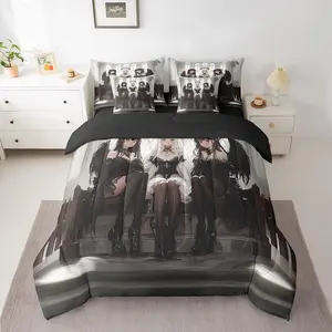 Japanese Anime Comforter Bed Set,7 Piece,Anime Girl Bedding Set,Kawaii Japanese Style Sheet Set,Cartoon Japan Animation Bed Bag,Boys Youth Teens Adult Bed Set