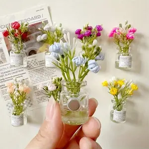 8pcs Cute Luminous Glass Bottle Mini Vase Magnets for Refrigerator Lockers & Office Spaces Fridge Decorative Magnetic Vases for Flowers