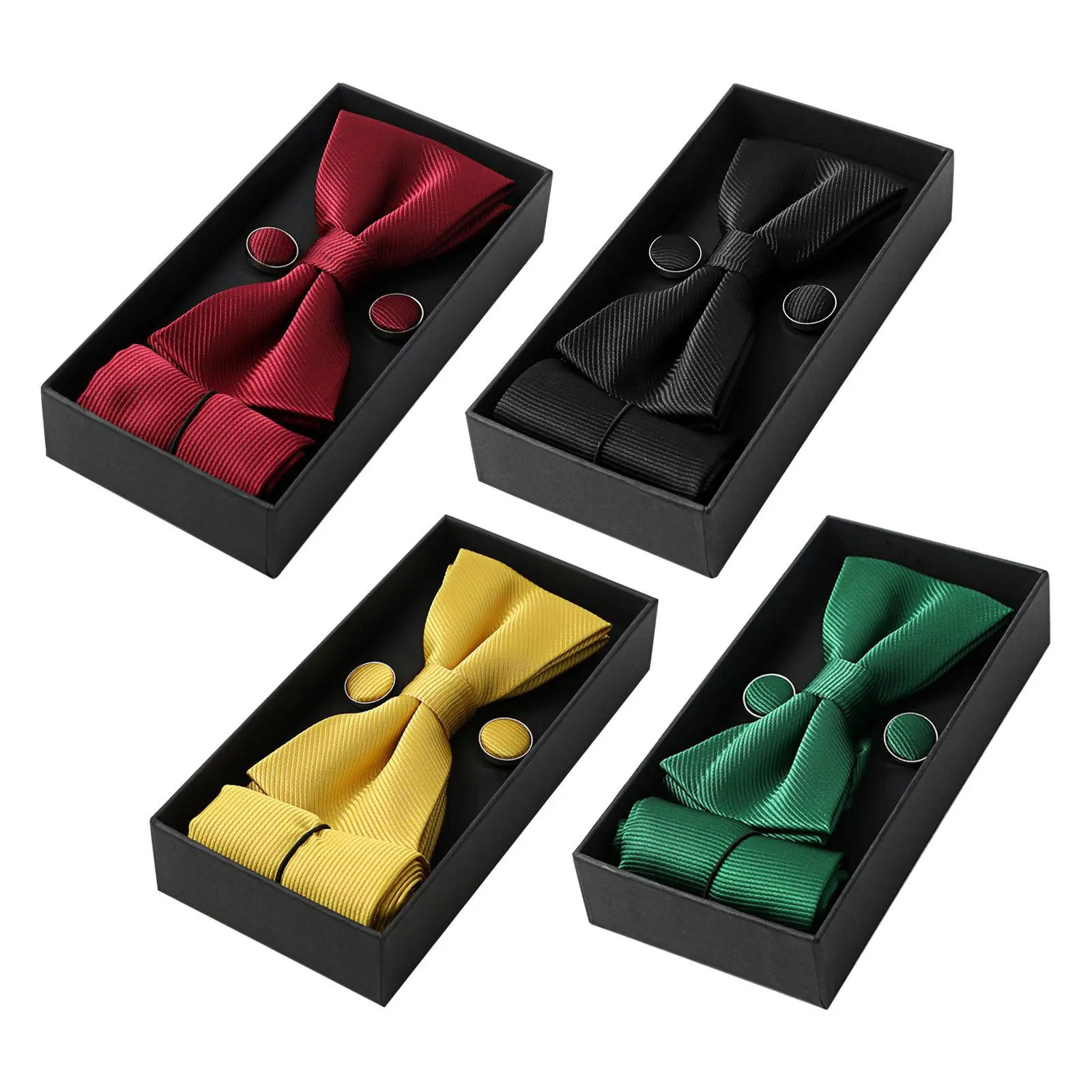 OIDEA Men's Bow Tie Set Solid Color Bow Ties for Men with Pocket Square and Cufflinks, Gift Box Included