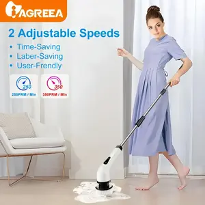 AGREEA Electric Spin Scrubber with Extendable Handle, Cordless Power Scrubber, 9-in-1 Cordless Electric Cleaning Brush with Replaceable Brush, USB Rechargeable, Waterproof, Rotating Scrubber for Bathroom, Kitchen and More Household Surfaces