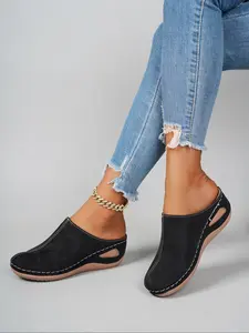 Elegant Fashion Summer Women's New Platform Slip-On Mules, Comfortable Soft Rubber Sole, Suitable for Spring/autumn, Home, Walking, Commuting