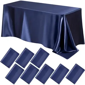 8 Packs Satin Tablecloth 102 x 58 Inches Rectangle Table Cover Silk Smooth Fabric Party Table Cloth for Rectangle Parties, Holiday Dinner Wedding Banquet Decoration(Navy Blue)