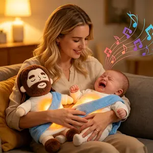 Light-Up Jesus Plush Toy That Breathes & Glows 15in Soothing Breathing Movement 4 Calming Speeds Soft Glow Light Christian Gift for Baptism Easter Thanksgiving Ages 4-6 squishies