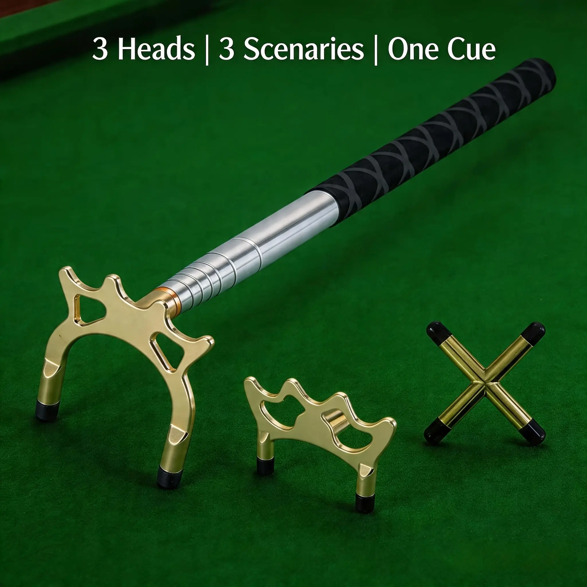 Adjustable Billiard Cue Bridge with 3 Detachable Brass Head Accessories, Ideal for Pool Tables, Durable and Easy to Use, Billiards Accessories