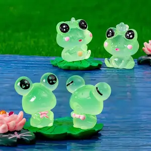 Luminous Frog Design Decoration, 12pcs Mini Cute Frog Design Decorative Resin Ornament, Desktop Statue, Garden Sculptures Statues, Micro Landscape Decoration for Home Balcony Garden Dormitory Office