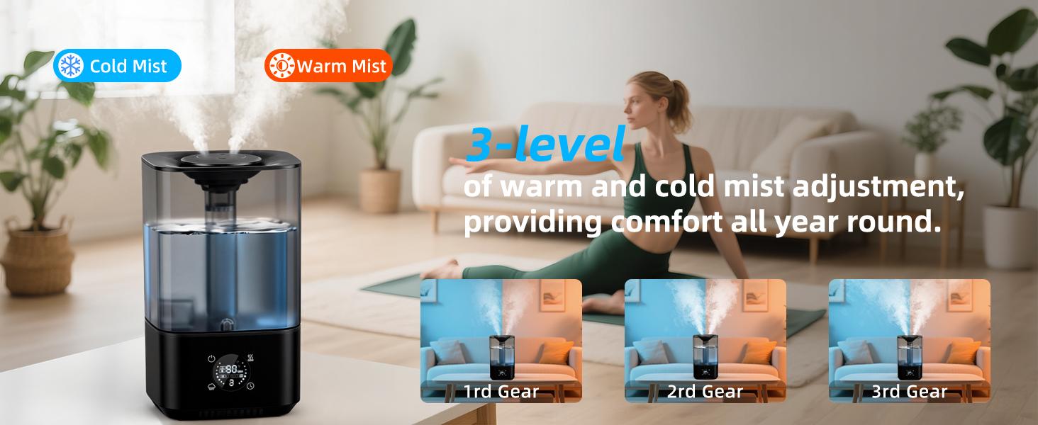 6L Cool Mist Humidifier for Bedroom & Large Room (800ft²), Ultra Quiet 26dB, Easy Top Fill, Smart Humidity Monitor, Auto Shut-Off Anti Dry Burn