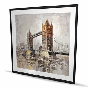 212 MAIN London Tower Bridge Cityscape Framed Print - 48x48 in Contemporary Vibrant Artwork, Minimalist Home Decor, Ideal Gift for Room Walls