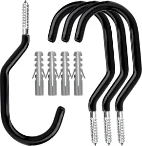 4 Pack Heavy Duty Bike Hooks - Screw in Bike Hangers for Garage Ceiling and Wall - Bicycle Storage and Hanging Wall Mount Hanger Black Febwind