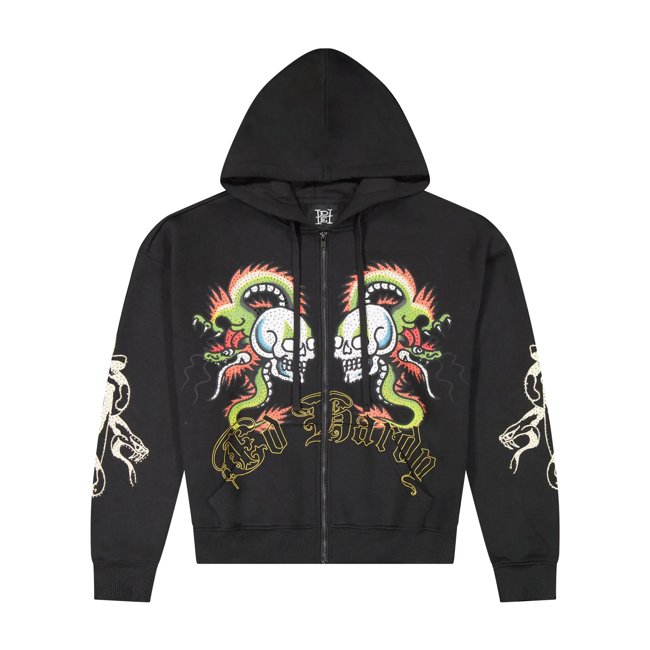 ED HARDY DRAGON SKULLS RHINESTONE ZIP MENS HOODIE