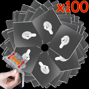 100-10Pc Punch-Free Screw Sticker Wall Picture Non-Marking Hook Invisible Traceless Picture Hanging Kitchen Bathroom Hanger Hook Decorative Iron