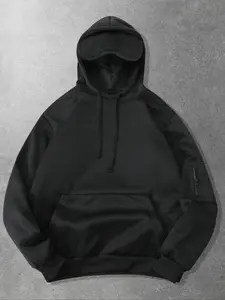 Black Comfort Hoodie with Concealed Sleep Mask Feature | Thermal Oversize Basic Sweatshirt for Long Distance Travel and Loungewear