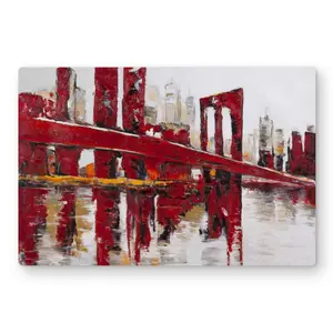 Begin Home Decor C1MP1218XPBY0Z 12 x 18 in. Abstract & Industrial Red Bridge Wall Art - Metal Print