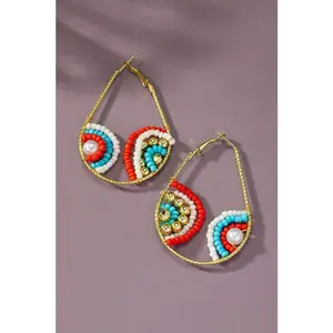 LA3accessories multi color seed bead teardrop hoop earrings