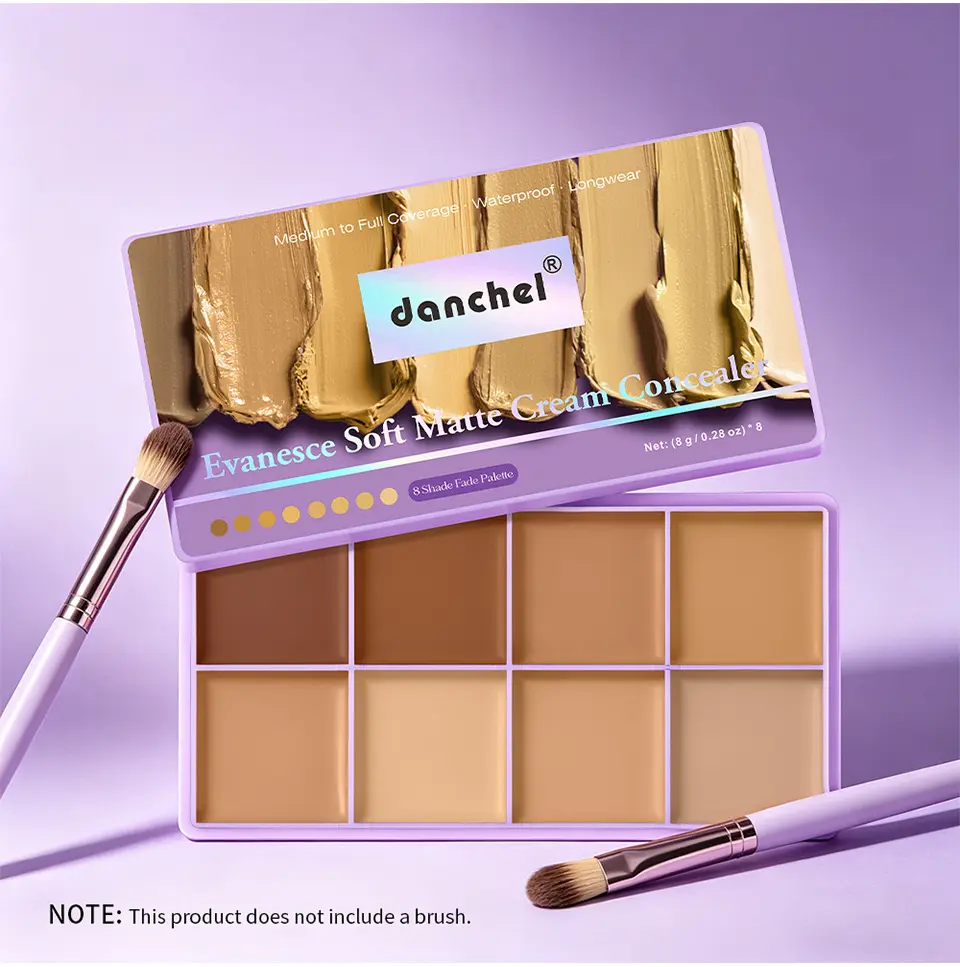 8 Shade Cream Concealer Palette, Soft Matte Color Corrector Contour Highlighter, Waterproof Buildable Full Coverage Concealer, Covers Dark Circles Blemishes Tattoo, Longwear Face Makeup for All Skin Tones