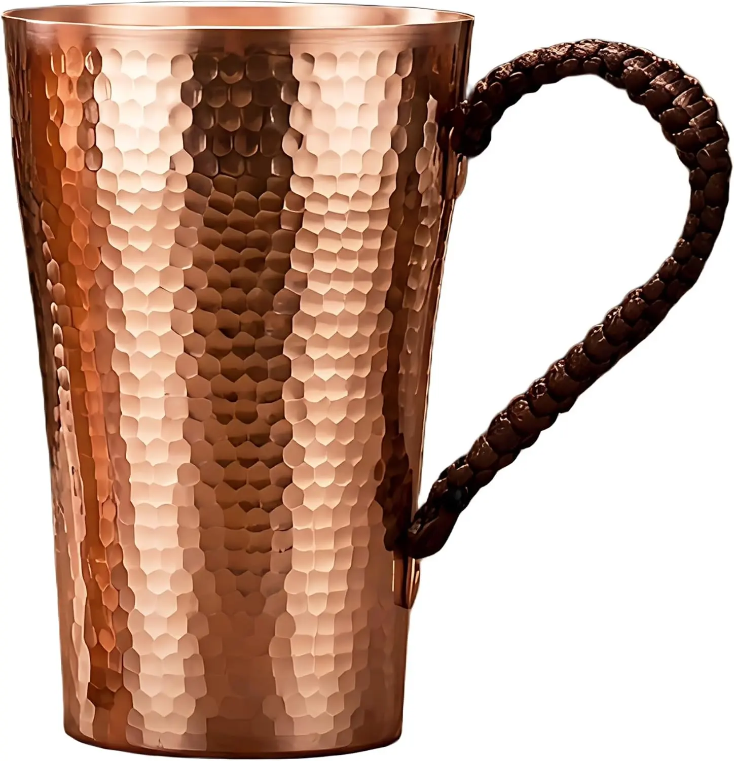 9.5oz Rattan-Handled 100% Solid Pure Copper Hammered Drinking Vessel, Real Copper Moscow Mule Mug for Tea, Beer, Cocktails