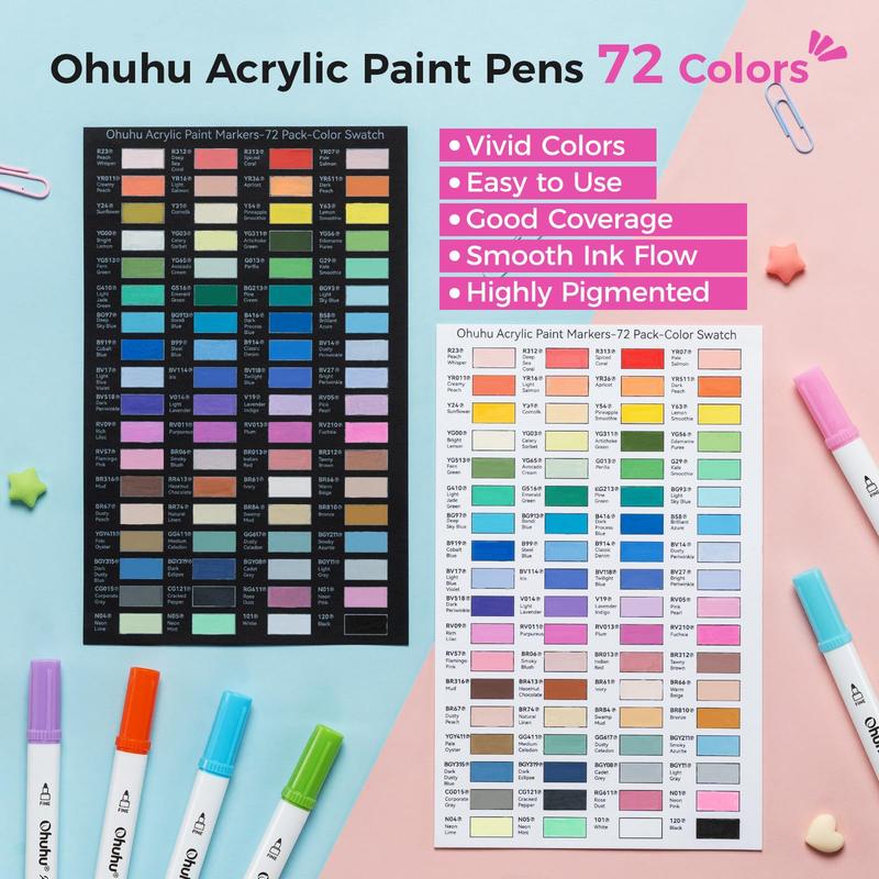 Ohuhu Acrylic Paint Markers: Brush & Fine Dual Tips - 72 Colors - High Opacity - Waterproof & Lightfast - Multi-Surface for Rock Painting, 3D Prints, Egg Decorating, Wood, Glass, Ceramic - Gift for DIY Craft Enthusiasts - Akaka Series of Ohuhuart