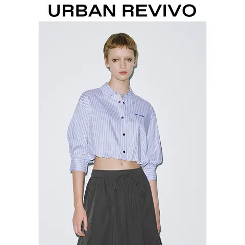 URBAN REVIVO Women's Modern Mock Neck Long Sleeve Overhead Blouse - Casual Chic Solid White Cropped Shirt for Spring, Chic Tops, Back to School Wear, Shirts For Women