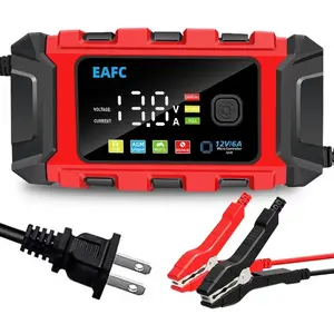 EAFC 12V Car Battery Charger Large Screen Digital Display 6A Battery Charger Temperature compensation Repair Chargers Lead Acid for Car Moto