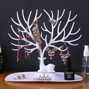 Deer Jewelry Hanger Stand Earrings Necklace Ring Tray Antlers Storage Tray Tower Rack Hanging Organizer Jewelry Display Stand