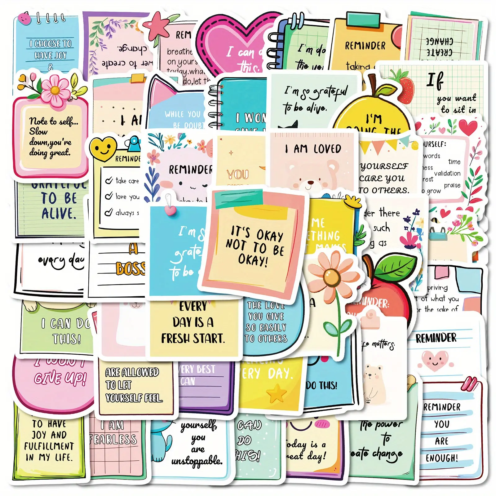50pcs Self Affirmation Text Encouragement Stickers, Vinyl Sticker Suitable for Faith Based Designs Such As Scrapbooks, Diaries, Laptops, Water Bottles, As Gifts with Positive Information, Sticker Decals, Decorative Decal, Car Decorations