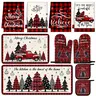 Christmas Kitchen Towel & Rug Set with Oven Mitts and Pot Holders, Farmhouse Holiday Baking Decor, Xmas Kitchen Gift