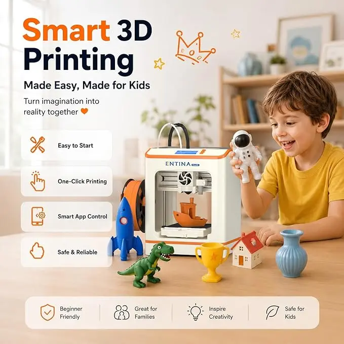 ENTINA Tina2S 3D-Drucker – Komplett Montiert, Automatische Nivellierung, WLAN & Cloud-Druck, Leise, Beheizte Federstahlplatte, Für Anfänger & Kinder