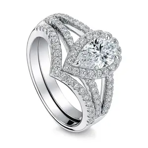 BERRICLE Sterling Silver Halo Wishbone Engagement Promise Rings Statement Stackable Band Split Shank Ring Set for Her, Pear Cut Cubic Zirconia CZ