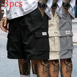 Pack of 3 men’s cargo shorts available in multiple colors; mid-thigh length (below the knee), non-stretch fabric, wear-resistant and tear-resistant material, multi-functional pockets, no rear pocket, adjustable waistband; suitable for gym workouts, hiking