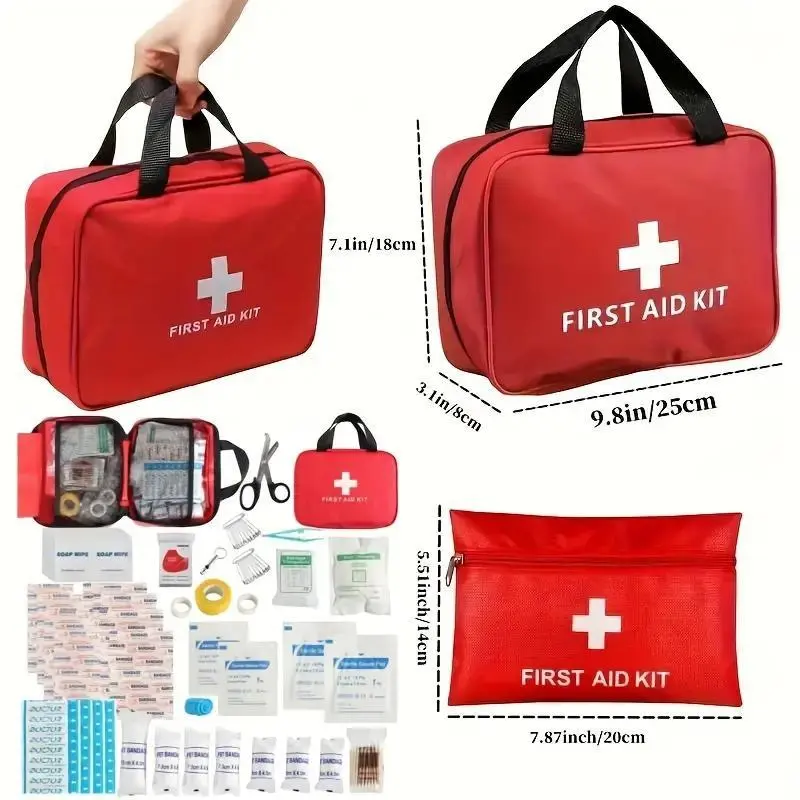 Portable Emergency First Aid Kit with 160 Supplies, Lightweight Waterproof Case for Car, Home, Office, Road Trips, Camping, Hiking and Family Travel