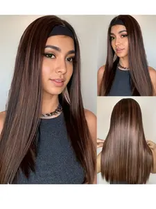Long Straight Headband Synthetic Wig, Heat Resistant, Highlight Design, Ideal for All Seasons, Perfect for Daily Wear, Synthetic Material Wigs