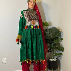 Emerald Green Traditional Set with Royal Red Accents (3-Piece Ready to Ship)