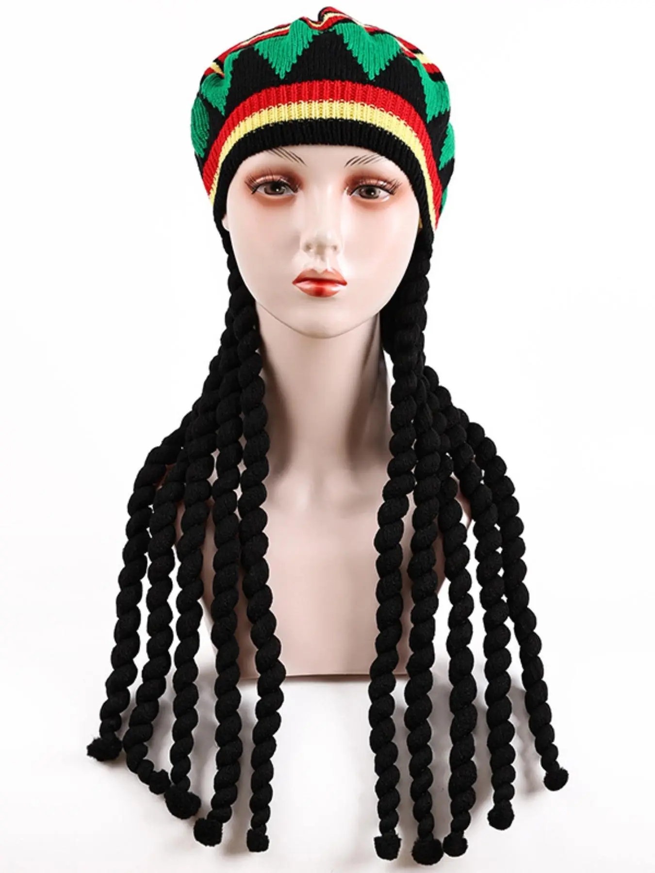 Unisex Reggae Jamaican Style Rasta Color Block Beret Knitted Hat, 2024 New Style Hip Hop Dreadlocks Wig Design Hat, Couple Accessory for Women Men for Party Photography, Knit Hats, Fashionable Hats, Dreadlock Loc Cap