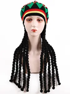 Unisex Reggae Jamaican Style Rasta Color Block Beret Knitted Hat, 2024 New Style Hip Hop Dreadlocks Wig Design Hat, Couple Accessory for Women Men for Party Photography