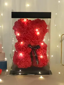 Eternal Flower Rose Bear Gift Set for Girlfriend & Bestie, Birthday Present Floral Decorative Piece, Romantic String Lights Box Packaging