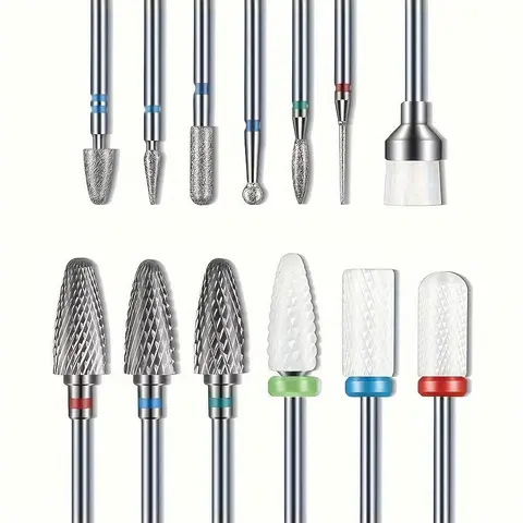 13-Piece Nail Drill Bit Set with Cleaning Brush, Polishing & Removal Tools for Acrylics, Gel Polish, Dip Powder and Dead Skin, Manicure and Pedicure Supplies for Nail Technicians