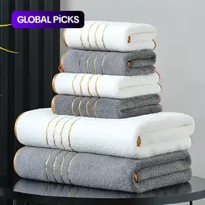 2/4-Piece Striped Bath Towel Set - 1 Hand Towel & 1 Barh Towel and 1 Extra Large Bath & 3 Washcloths, Highly Absorbent Quick-Dry for Home, Hotel, Gym, Party and Gift Super Absorbent Towel #GLOBAL PICKS