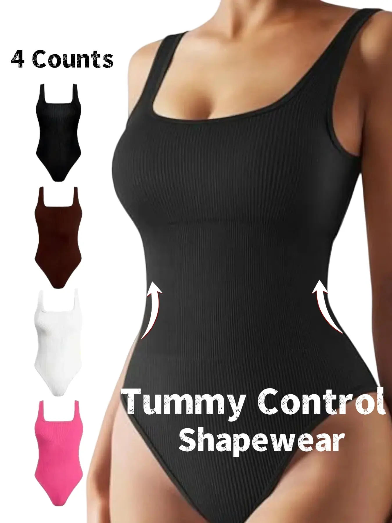 Women's Basic Solid Color Ribbed Square Neck Compression Underwear Shapewear Waist Trainer Bodysuit, Casual Comfortable Tummy Control Sleeveless Shaper, Ladies Shapewear for All Seasons, Womenswear, Women's Seamless Shapewear, Elastic Shapewear Bodysuit