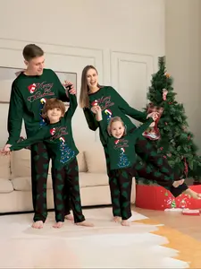 Merry Christmas Family Pajama Set, Fitted Casual Sleepwear, Full-Print Holiday Design, Comfortable Home & Outdoors Wear
