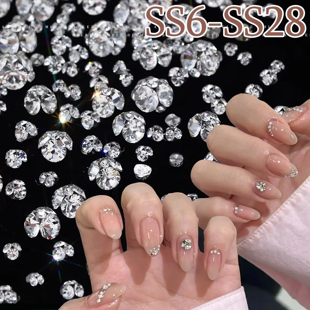 10pcs 2.5-8.5mm Super Sparkle K9 Nail Pile Diamonds Ball Sparkle Mini Clear Pile Nail Rhinestones 3D Stacked Glass Manicure Gem