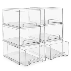 Sorbus Clear Stackable Storage Drawers 6 Pack Plastic Organizer Bins with Handles for Closet Pantry Office Bathroom Craft Toy Organization Mid-Century Modern Design