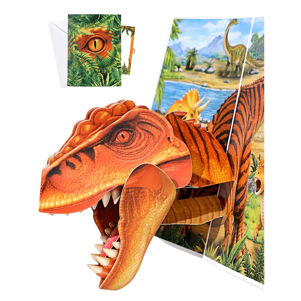 T-Rex Forest Pop Up Cards – Stunning 3D Dinosaur Greeting Card with Envelope for Dino Lover, Boys, Men, Father, Dinosaur Gift for Birthday, Fathers Day, Special Moments