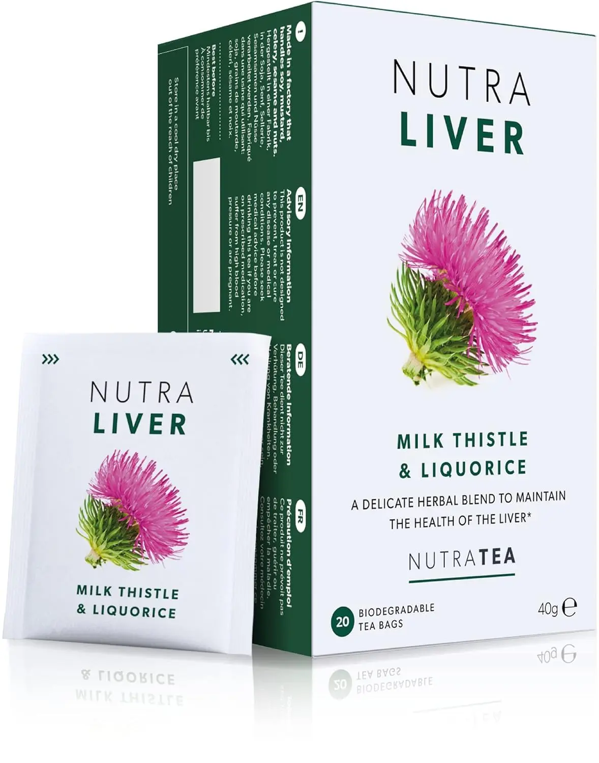 NUTRALIVER - Detox Tea for Liver Cleansing and Support - With Milk Thistle, Turmeric & Fennel - 20 Tea Bags - Herbal Tea by Nutra Tea