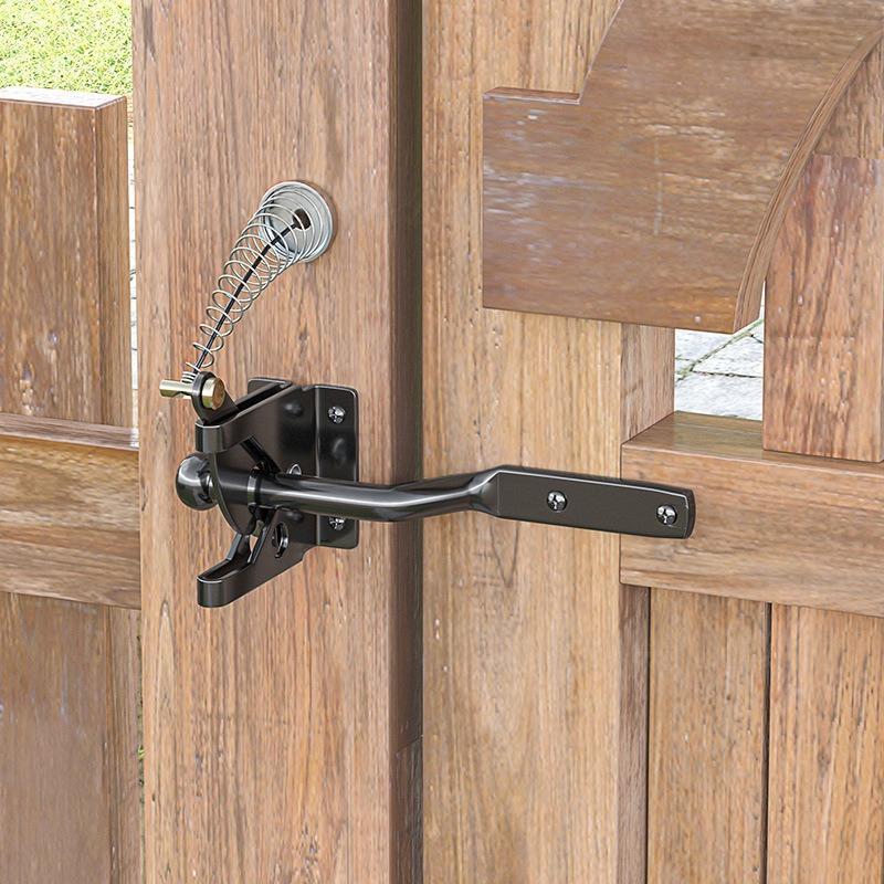 Self Locking Gate Latch with Spring Cable Pull, Automatic Gravity Lever Gate Fence Door Lock, Door Security Lock for Wooden Fence/Vinyl Door/Aluminum Gate