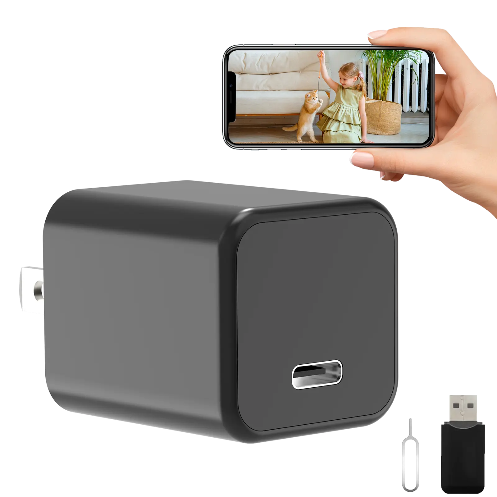 New USB Smart Camera Charger for home 1080P WiFi Camera SD Card Recording for Home Indoor Security Dual-Band 2.4GHz/5GHz Motion Alerts Compact Design