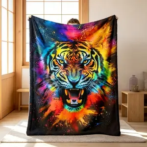 Colorful Tiger Flannel Blanket, Thick Soft Cozy Throw for Adults & Kids, Birthday & Christmas Gift