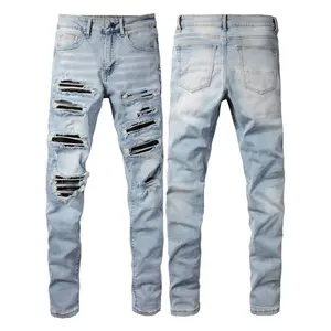 Men's 2026 Streetwear Premium Cotton Denim Jeans - Slim-Fit Tapered Narrow Leg Trouser with Small Handmade Patch, Casual Zipper Design, High-Quality Fabric