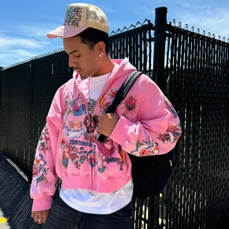 American retro gothic rock letter print hooded Harajuku loose fit versatile sportswear couple style sweatshirt