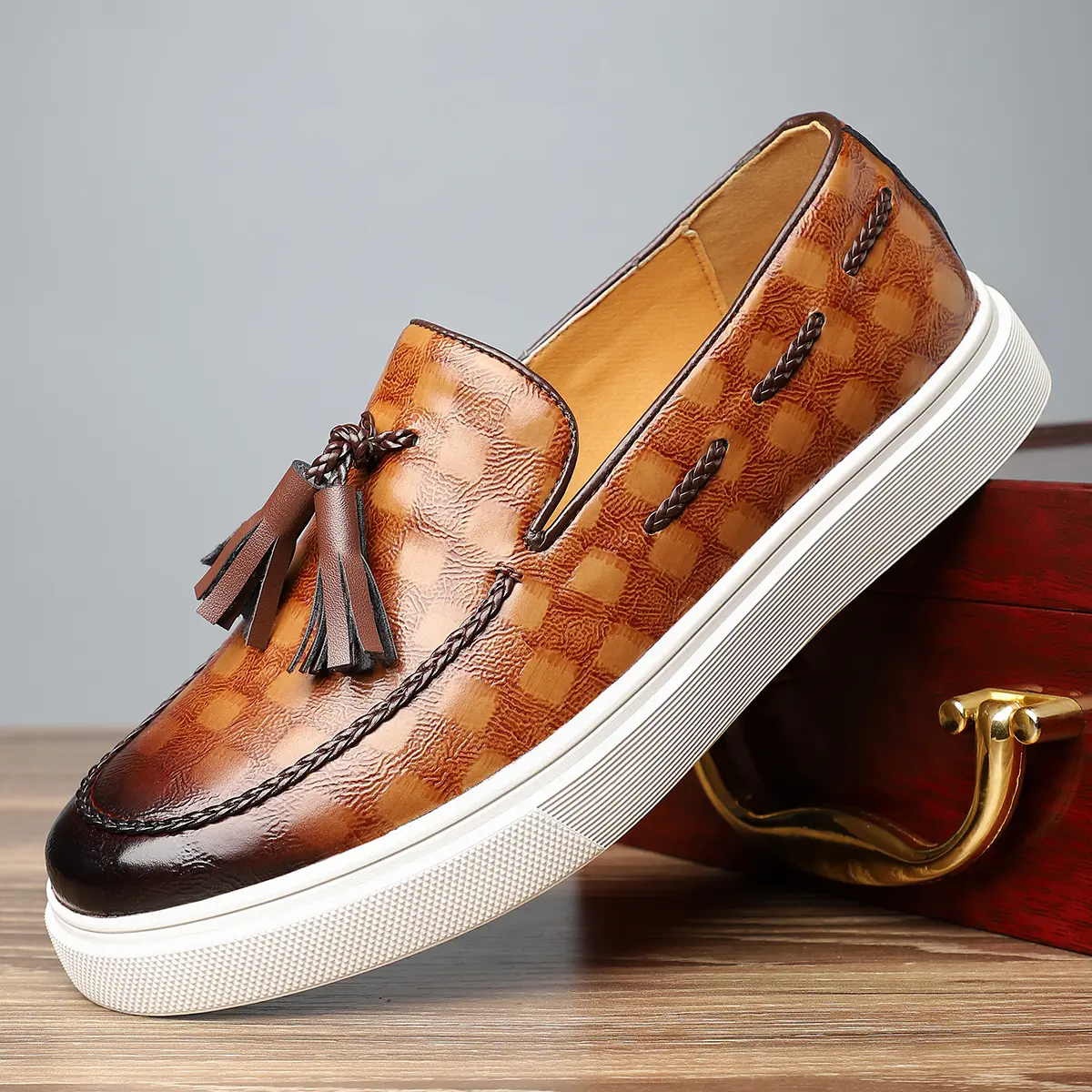 Plus Size Men's Vintage Slip On Tassel Loafer Shoes, Comfy Non Slip Durable Rubber Sole Business Occasion Shoes, Men's Footwear