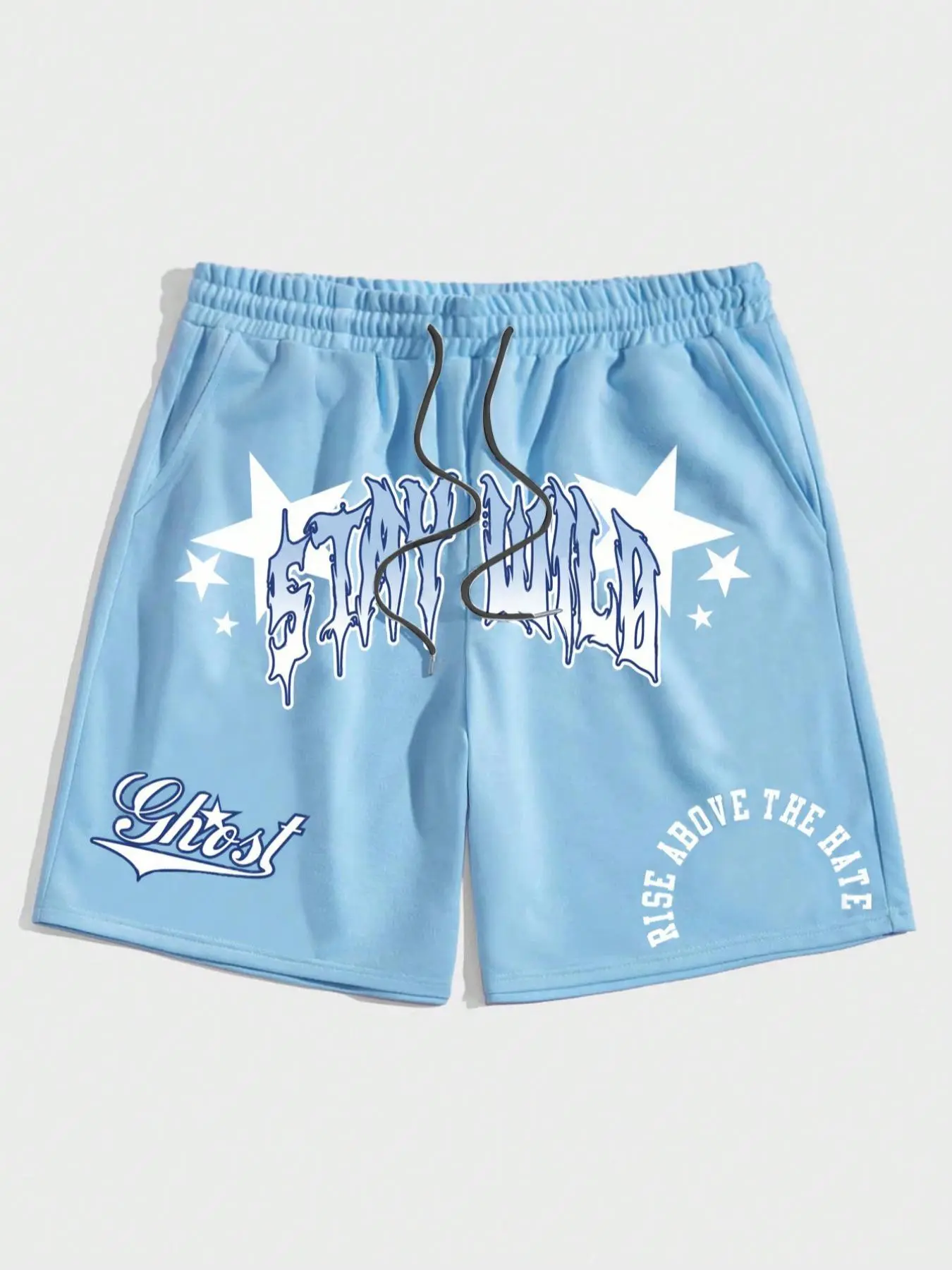 Men's Star & Letter Print Drawstring Waist Shorts, Casual Regular Fit Pocket Straight Leg Cut Shorts for Summer, Casual Home Shorts, Mens Bottoms for Daily Wear